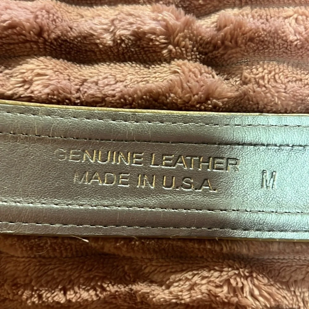 PER SE Wide buckle Leather Belt‎ Womens Tan Md USA made 1 3/4 wide 42” long